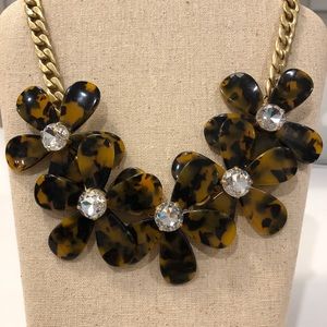 J Crew Tortoise coffee flowers crystal necklace